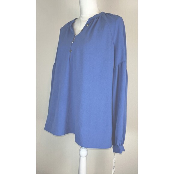 NY Collection Balloon Sleeve Peasant Blue Blouse Plus Size 2X (18/20) - Picture 3 of 15